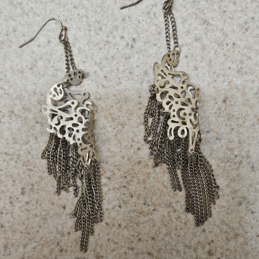 Vintage Unique Elegant Silver Dangle Earrings - image 2